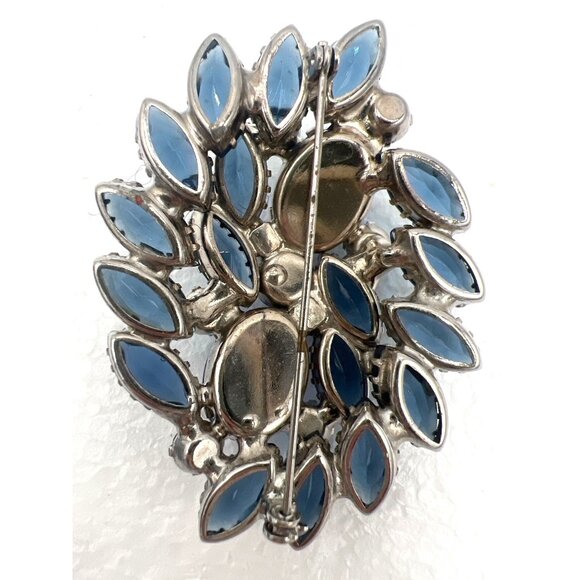 Vintage Givre Brooch Pin Blue AB Navette Art Glass Open Backs Rhinestones READ - Picture 8 of 11